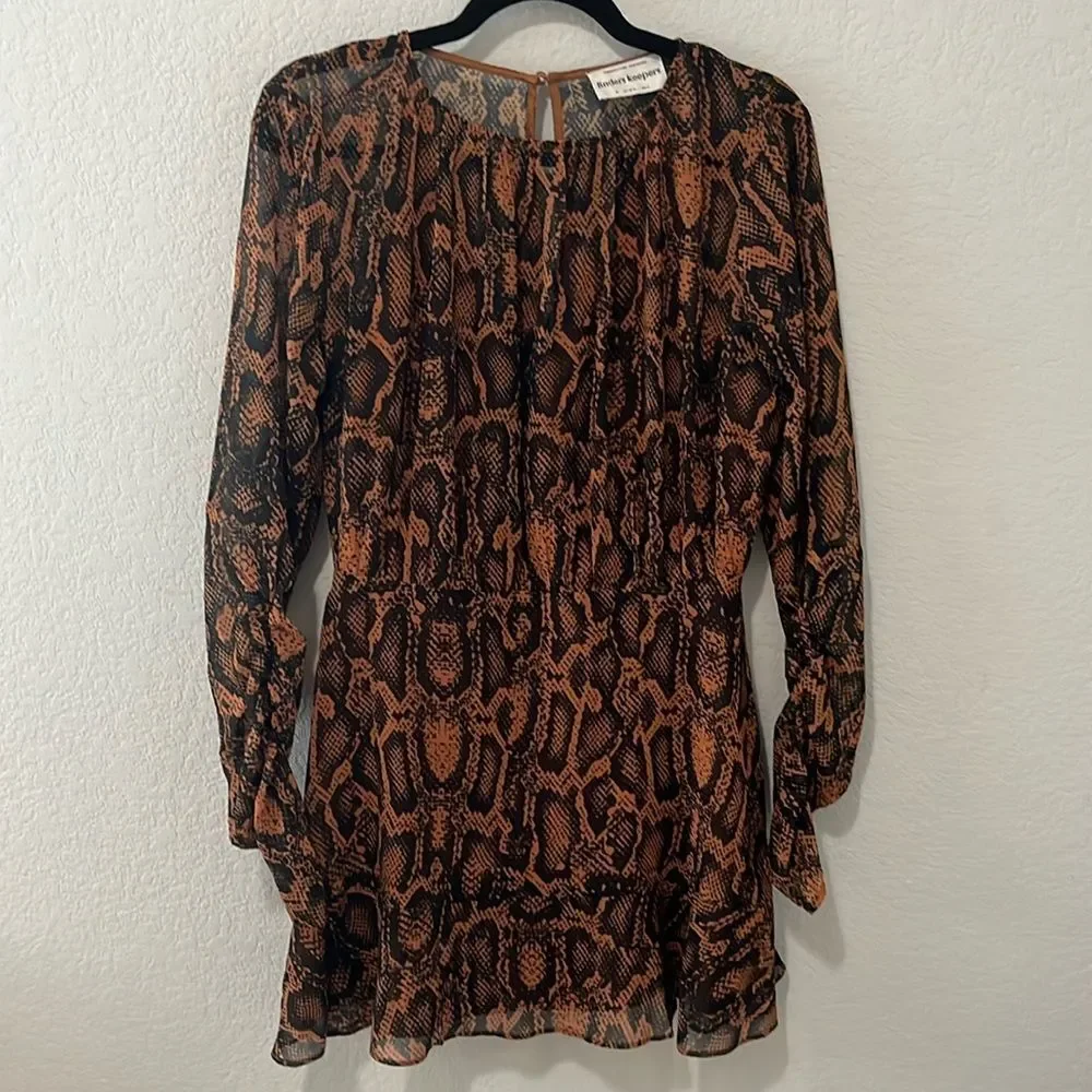 FINDERS KEEPERS Snake Print Short LANA Mini Dress Tan Brown, Size 6 - Picture 3 of 11